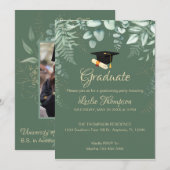 Donkere Sage Green Botanical Afstuderen Invitation Kaart (Voorkant / Achterkant)