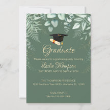 Donkere Sage Green Botanical Afstuderen Invitation