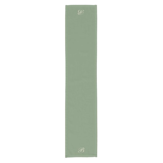 Donkere Sage Green met Monogram Initiaal Korte Tafelloper (Voorkant)