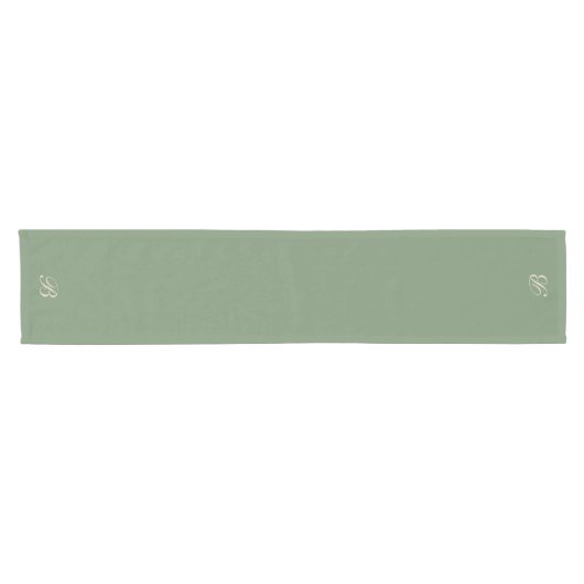Donkere Sage Green met Monogram Initiaal Korte Tafelloper (Horizontaal)