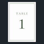 Donkere Sage Green Modern Minimalist Wedding Kaart<br><div class="desc">Sage Green moderne,  minimalistische trouwtafel nummer. Volledig aanpasbaar! **LET OP: Voor het bestellen van tabelnummers moet elk kaartnummer afzonderlijk worden bewerkt/aangepast en aan uw winkelwagentje worden toegevoegd. Bijvoorbeeld: als u gewoon Qty: 20-kaarten en Toevoegen aan winkelwagen selecteert,  zal het van hetzelfde nummer zijn,  tenzij u elk nummer afzonderlijk aanpast.</div>