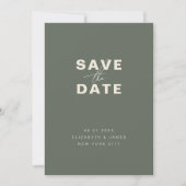 Donkere Sage Green Modern Minimalist Wedding Save The Date (Voorkant)