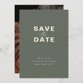 Donkere Sage Green Modern Minimalist Wedding Save The Date