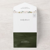 Donkere Sage Green Pumpkin en White Floral Wedding All In One Uitnodiging (Buitenkant)