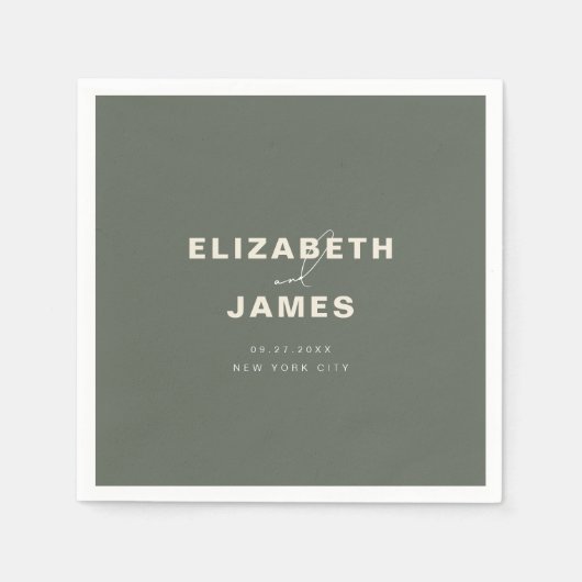 Donkere Sage Green Rustic Modern Minimalist Weddin Servet (Voorkant)