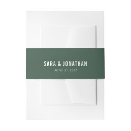Donkere Sage Green White Text Wedding Uitnodigingen Wikkel