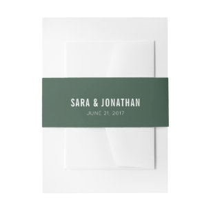 Donkere Sage Green White Text Wedding Uitnodigingen Wikkel