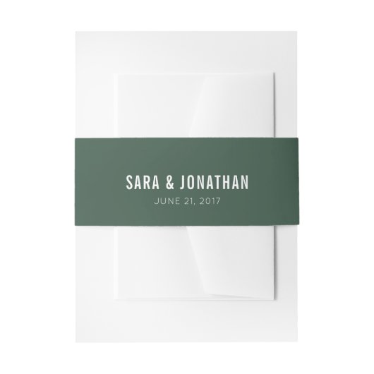 Donkere Sage Green White Text Wedding Uitnodigingen Wikkel (Voorkant Voorbeeld)
