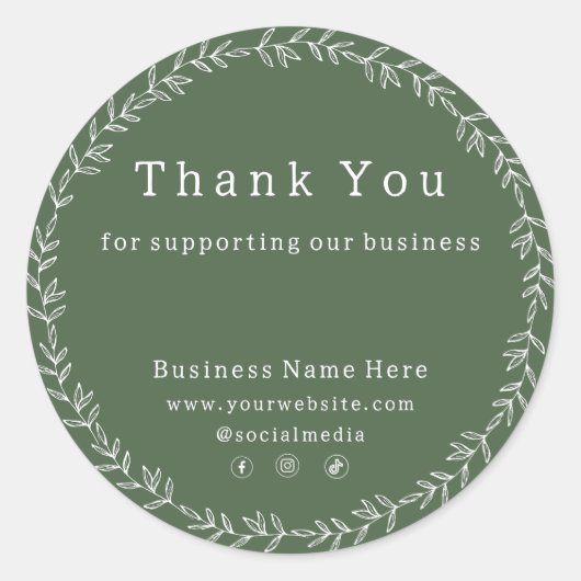 Donkere Sage Groene Chique Whimsical Zakelijke Bru Ronde Sticker (Voorkant)