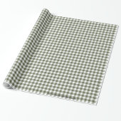 Donkere Sage Groene en Witte Gingham Neutrale Kleu Cadeaupapier (Uitgerold)