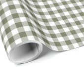 Donkere Sage Groene en Witte Gingham Neutrale Kleu Cadeaupapier (Rol Hoek)