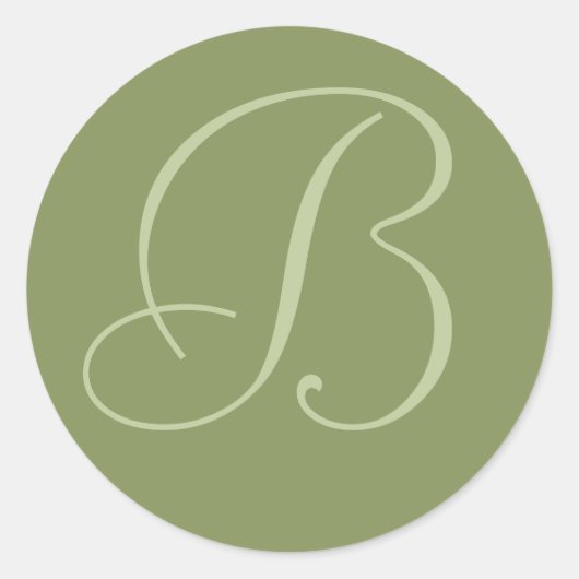 Donkere Sage Groene Monogrammed Huwelijksenvelop A Ronde Sticker (Voorkant)