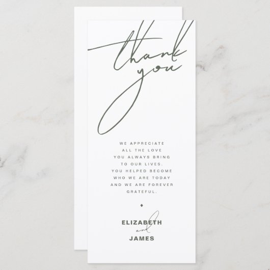 Donkere Sage Minimalistische Bruiloft Dank u Plaat Menu (Voorkant / Achterkant)