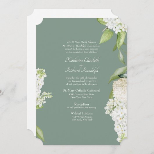 Donkere Sage Witte Hydrangea Beide Ouders Bruiloft Kaart (Voorkant / Achterkant)