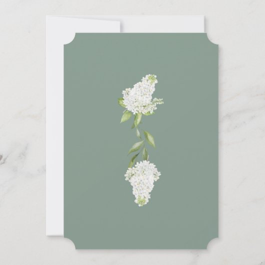 Donkere Sage Witte Hydrangea Bloemen Bruiloft Deta Kaart (Achterkant)