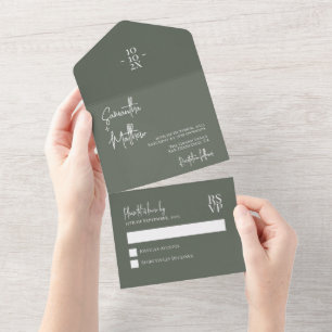 Donkere Salie Groene Eenvoudige Moderne Minimalist All In One Uitnodiging