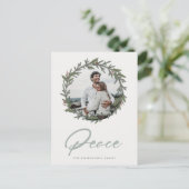 Donkere saliegroene kerstkrans foto vrede feestdagenkaart (Staand voorkant)