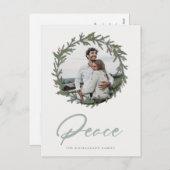 Donkere saliegroene kerstkrans foto vrede feestdagenkaart (Voorkant / Achterkant)