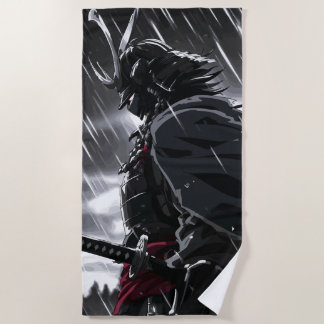 Donkere Samurai Krijger in de Regen Illustratie Strandlaken