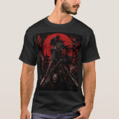 Donkere Samurai Krijger Onder de Rode Maan T-Shirt (Voorkant)