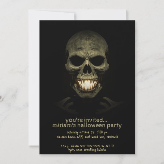 Donkere Schaduw Glanzende Skelet Tand Halloween Fe Kaart (Voorkant)