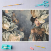 Donkere Schoonheid & Moody Blauwe Bloemen, Portret Tissuepapier (Craft)