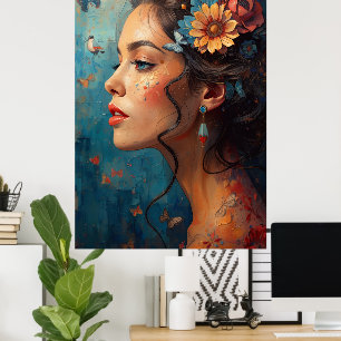 Donkere Schoonheid Vrouw Portret Kunst Poster   Bl