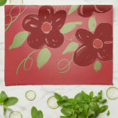 Donkere schuur rode bloemen theedoek (Gevouwen)