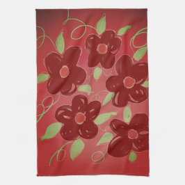 Donkere schuur rode bloemen theedoek