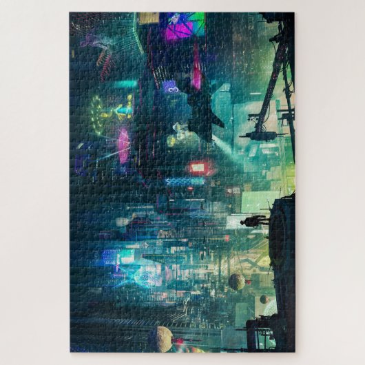 donkere sci-fi stadspuzzel legpuzzel (Verticaal)