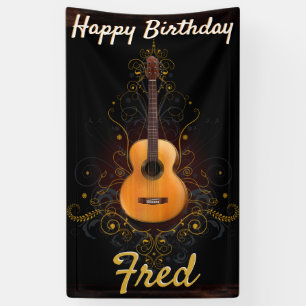 Donkere Sensuele Vintage Akoestische Gitaar Verjaa Spandoek
