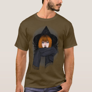 Donkere sequoia's heks met een scharf t-shirt