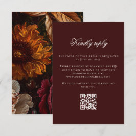 Donkere Sfeervolle Barokke Bloemen Herfst Bruiloft RSVP Kaartje