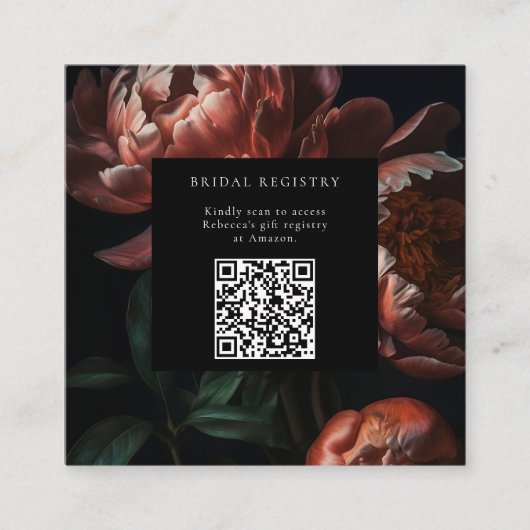 Donkere Sfeervolle Bloemen Bruidsdouche QR Code Informatiekaartje (Voorkant)