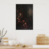 Donkere Sfeervolle Botanische Bloemrozen Bloemkuns Poster (Keuken)