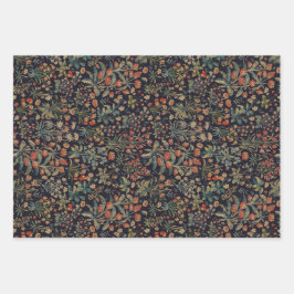 Donkere Sfeervolle Middernachtbos Bloemige Botanis Inpakpapier Vel