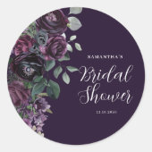 Donkere Sfeervolle Paarse Bloem Bruiloft Feest Ronde Sticker (Voorkant)