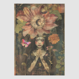 Donkere Sfeervolle Roestige Fantasy Tuin Meisje De Tissuepapier