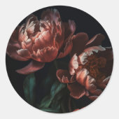 Donkere Sfeervolle Romantische Bloemige Bruidsuitn Ronde Sticker (Voorkant)