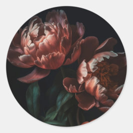 Donkere Sfeervolle Romantische Bloemige Bruidsuitn Ronde Sticker