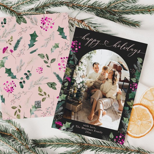 Donkere Sfeervolle Roze Botanische Boog Foto  Feestdagenkaart