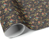 Donkere Slavische Stijl Bloemen Cadeaupapier (Rol Hoek)