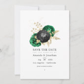 Donkere Smaragd en Gouden Bloem Bruiloft Bewaar De Save The Date (Voorkant)