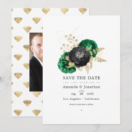 Donkere Smaragd en Gouden Bloem Bruiloft Bewaar De Save The Date