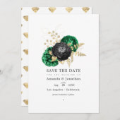 Donkere Smaragd en Gouden Bloem Bruiloft Save The Save The Date (Voorkant / Achterkant)