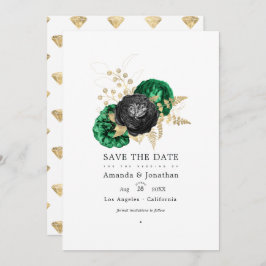 Donkere Smaragd en Gouden Bloem Bruiloft Save The Save The Date