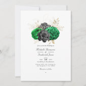 Donkere smaragd en gouden bloemencode QR Code RSVP Kaart (Voorkant)