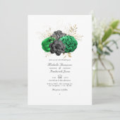 Donkere smaragd en gouden bloemencode QR Code RSVP Kaart (Staand voorkant)