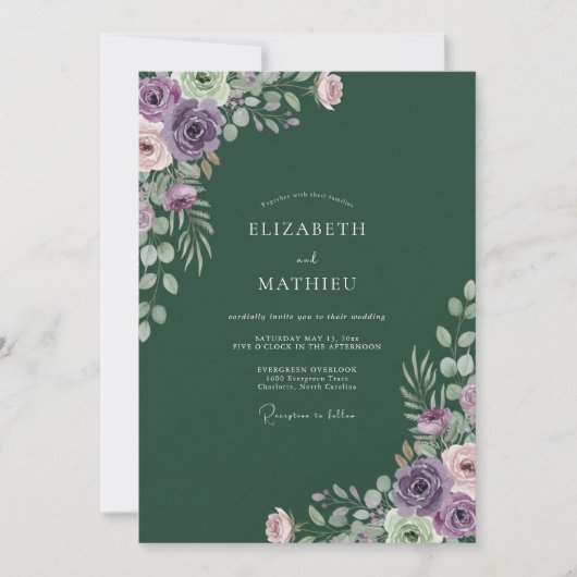 Donkere Smaragd Ranunculus Eucalyptus Bruiloft Kaart (Voorkant)