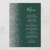 Donkere Smaragdgroene Zilveren Glitter Bruiloft Menu (Voorkant)